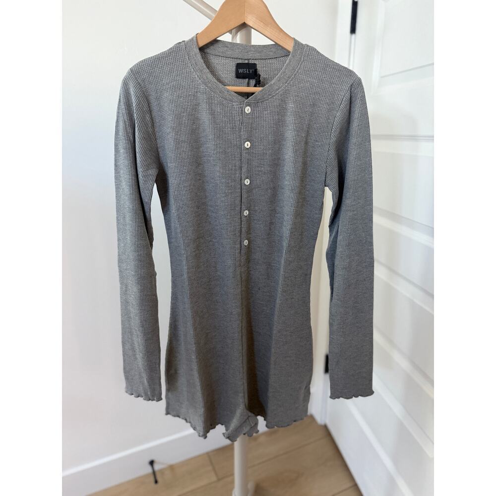 WSLY Waffle Knit Long Sleeve Henley Romper Grey Heather Size Medium